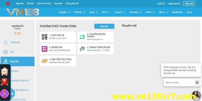 Nạp tiền VN138 qua thẻ cào điện thoại